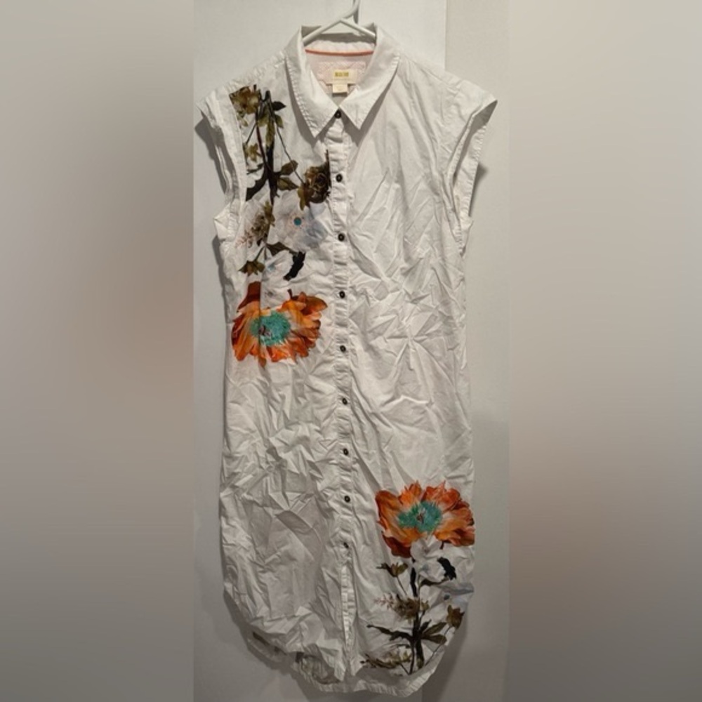 Maeve x Anthropologie Midi Shirt Dress sleeveless cap cotton Floral buttons USS